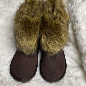 Brown furry boots